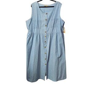 North West Blue New Vintage Denim Boho Button Sleeveless Cotton Midi Jean Dress